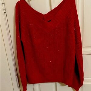 Sparkling subtle beads Red V-Neck Sweater Sz XL